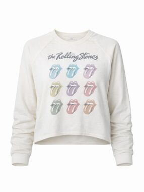 Rolling Stones Graphic Sweatshirt Cropped Cream Band Tee Pullover Women  Size 1X